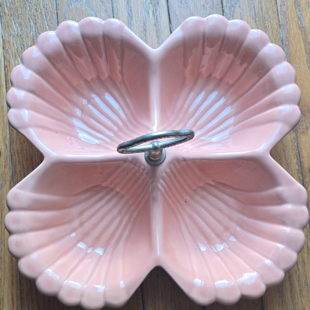 Pink Ceramic Shell-Shaped Divided Serving Dish